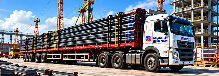 Thép ống đường kính lớn được chở tới công trường hạ tầng